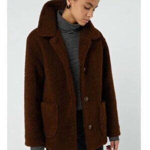 Oak + Fort Made in Korea Brown Faux Fur Teddy Coat Jacket Size S